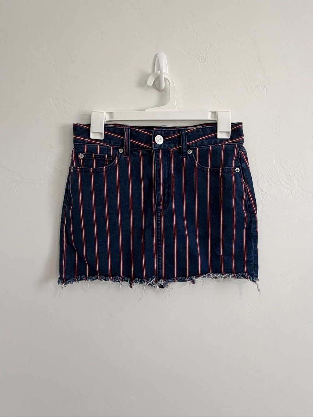 American Eagle Hi-Rise Mini Striped Denim Skirt Size 4